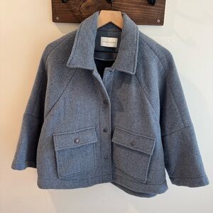 Javier Simorra Wool Blend Slate Blue Boxy Cropped Jacket Size 8